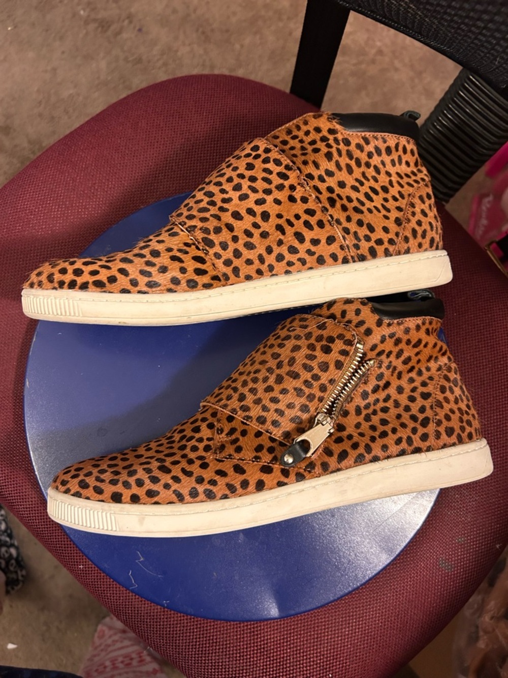 Rebecca Minkoff Tan Leopard Print High-Top Sneakers fur leather 8m